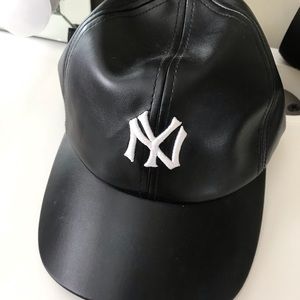 Black leather Yankees hats
